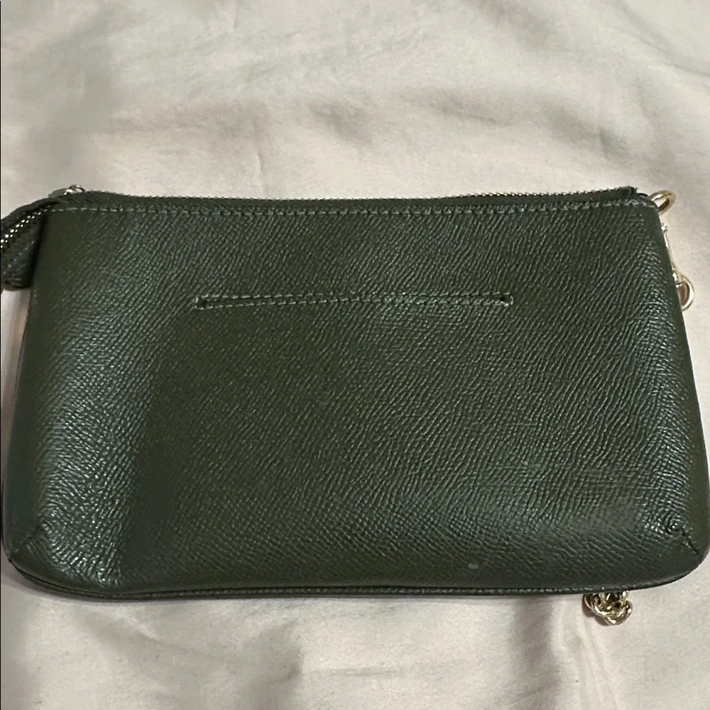 Coach Dark Green Leather Wristlet with Gold Chain Strap
